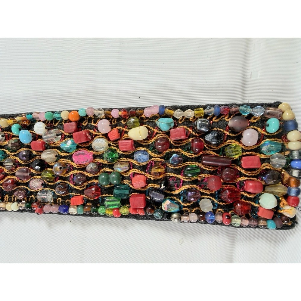 Indian Beaded Cotton Belt Belly Dance Costume Multi Color Stone Seed Bead - Picture 9 of 12